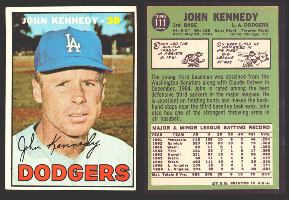 1967 Topps Baseball Trading Card You Pick Singles #100-#199 VG/EX #	111 John Kennedy - Los Angeles Dodgers  - TvMovieCards.com