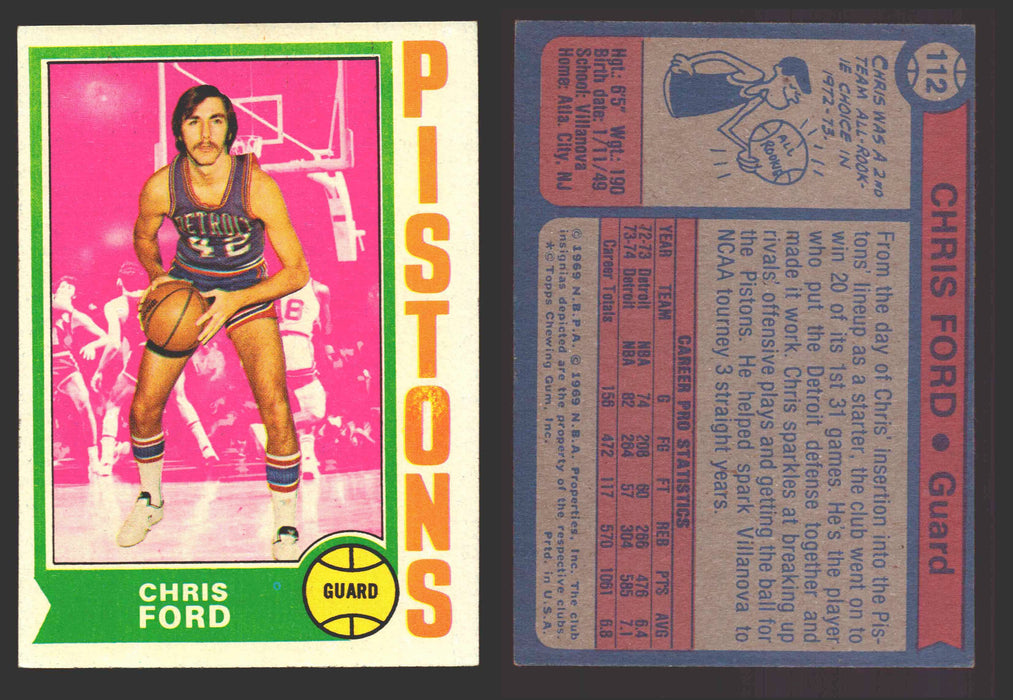 1974-75 Topps Basketball Trading Card You Pick Singles #100-#199 VG/EX #	112 Chris Ford - Detroit Pistons  - TvMovieCards.com