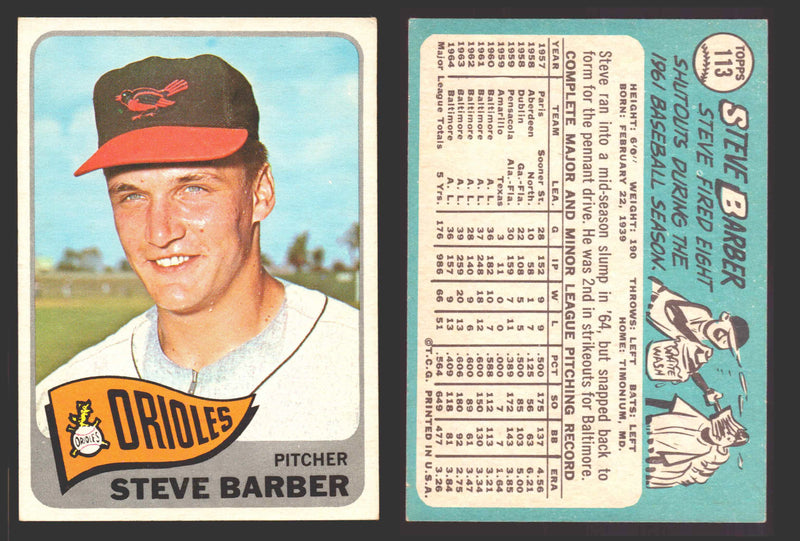 1965 Topps Baseball Trading Card You Pick Singles #100-#199 VG/EX   - TvMovieCards.com