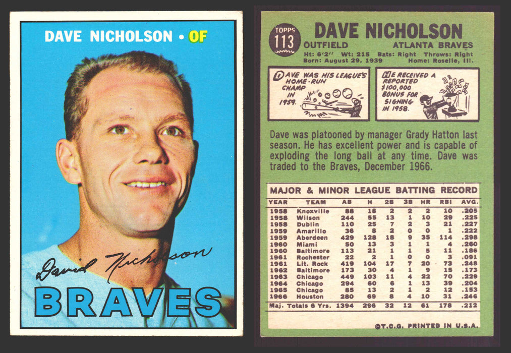 1967 Topps Baseball Trading Card You Pick Singles #100-#199 VG/EX #	113 Dave Nicholson - Atlanta Braves  - TvMovieCards.com