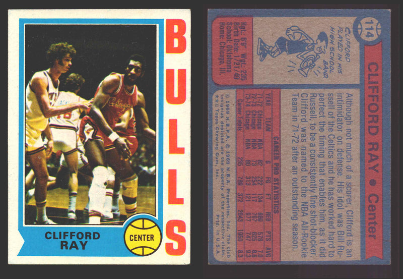 1974-75 Topps Basketball Trading Card You Pick Singles #100-#199 VG/EX #	114 Clifford Ray - Chicago Bulls  - TvMovieCards.com