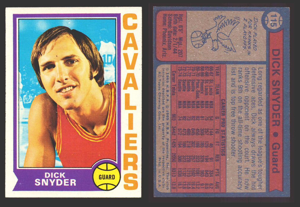 1974-75 Topps Basketball Trading Card You Pick Singles #100-#199 VG/EX #	115 Dick Snyder - Cleveland Cavaliers  - TvMovieCards.com