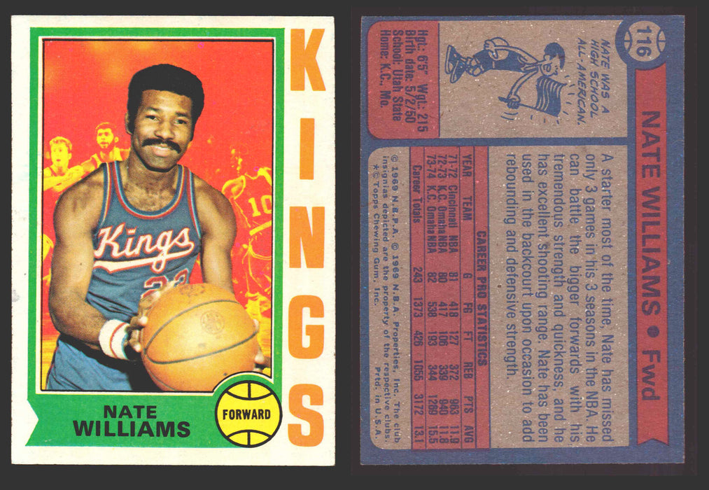 1974-75 Topps Basketball Trading Card You Pick Singles #100-#199 VG/EX #	116 Nate Williams - Kansas City Kings  - TvMovieCards.com