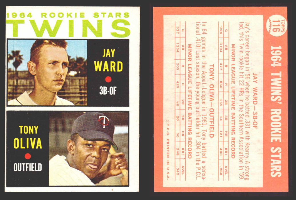 1964 Topps Baseball Trading Card You Pick Singles #100-#199 VG/EX #	116 Twins Rookies - Jay Ward / Tony Oliva RC  - TvMovieCards.com