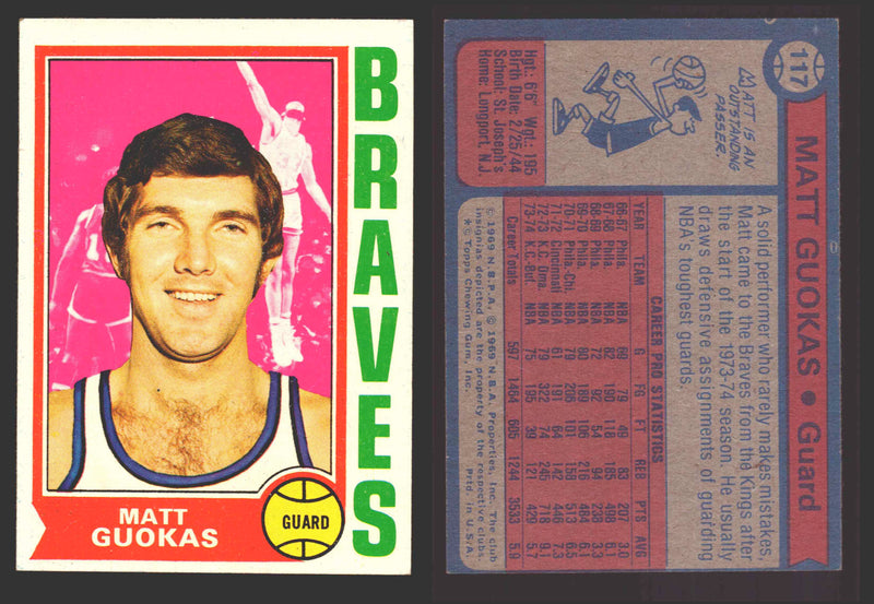 1974-75 Topps Basketball Trading Card You Pick Singles #100-#199 VG/EX #	117 Matt Guokas - Buffalo Braves  - TvMovieCards.com
