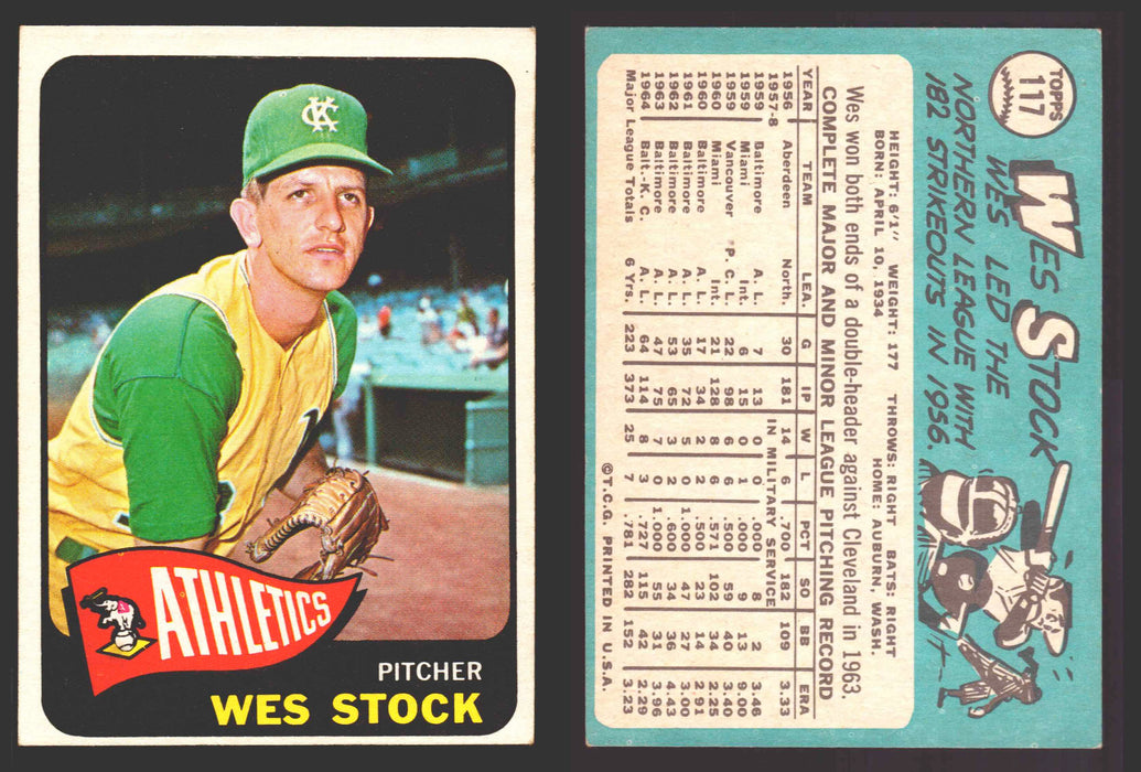 1965 Topps Baseball Trading Card You Pick Singles #100-#199 VG/EX #	117 Wes Stock - Kansas City Athletics  - TvMovieCards.com