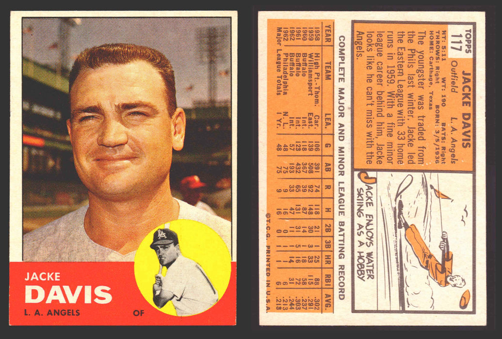 1963 Topps Baseball Trading Card You Pick Singles #100-#199 VG/EX #	117 Jacke Davis - Los Angeles Angels  - TvMovieCards.com