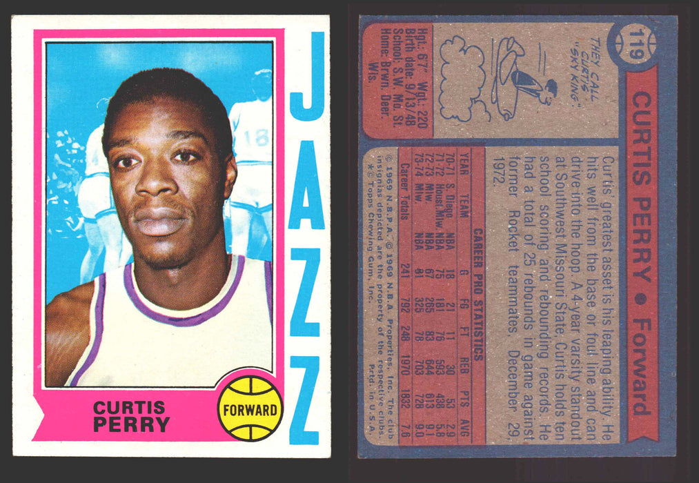 1974-75 Topps Basketball Trading Card You Pick Singles #100-#199 VG/EX #	119 Curtis Perry - New Orleans Jazz  - TvMovieCards.com