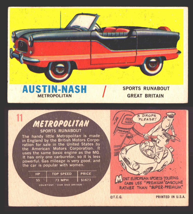 1961 Topps Sports Cars (White Back) Vintage Trading Cards #1-#66 You Pick Single #11 Austin-Nash Metropolitan - TvMovieCards.com