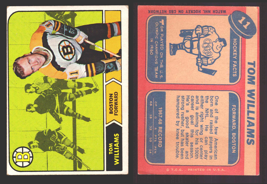 1968-69 Topps NHL Hockey Trading Card You Pick Singles #1-#118 VG/EX #	11 Tom Williams  - TvMovieCards.com