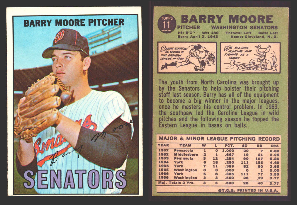 1967 Topps Baseball Trading Card You Pick Singles #1-#99 VG/EX #	11 Barry Moore - Washington Senators RC  - TvMovieCards.com