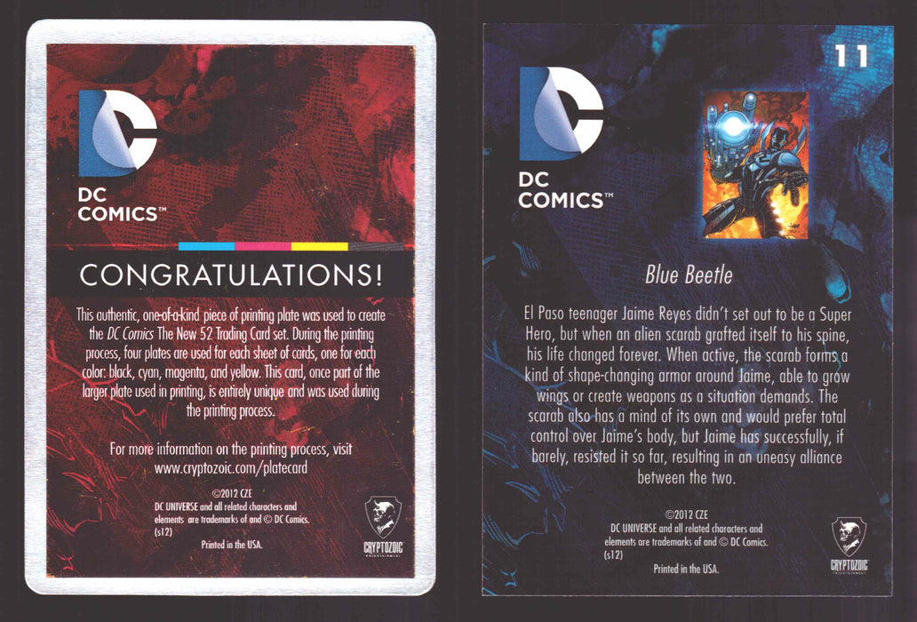 2012 DC Comics The New 52 Base Card Printing Plate 1/1 #11 Blue Beetle Black   - TvMovieCards.com