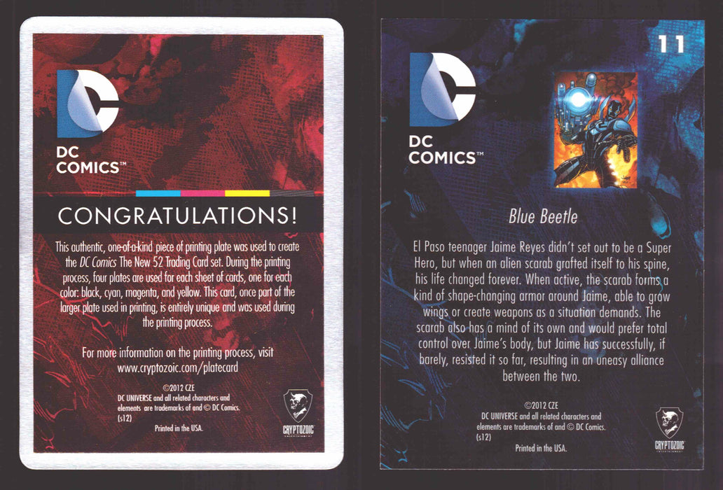 2012 DC Comics The New 52 Base Card Printing Plate 1/1 #11 Blue Beetle Magenta   - TvMovieCards.com
