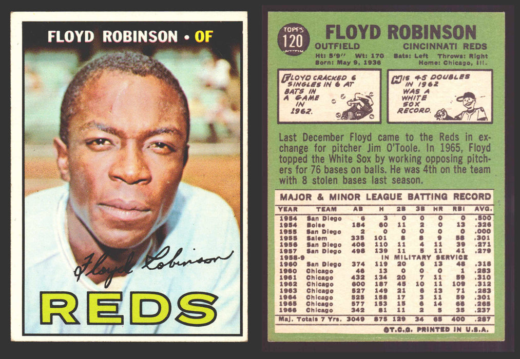 1967 Topps Baseball Trading Card You Pick Singles #100-#199 VG/EX #	120 Floyd Robinson - Cincinnati Reds  - TvMovieCards.com