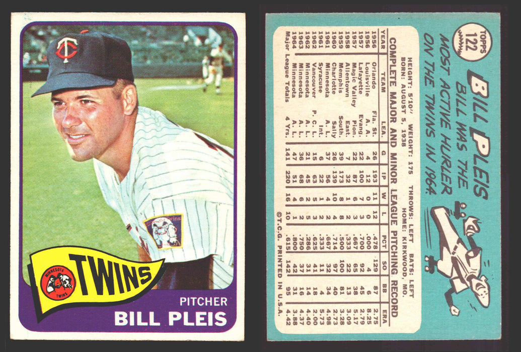 1965 Topps Baseball Trading Card You Pick Singles #100-#199 VG/EX #	122 Bill Pleis - Minnesota Twins  - TvMovieCards.com