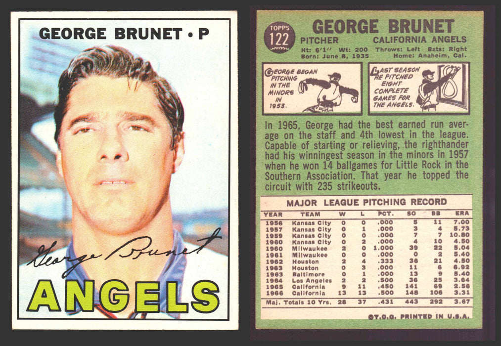 1967 Topps Baseball Trading Card You Pick Singles #100-#199 VG/EX #	122 George Brunet - California Angels  - TvMovieCards.com