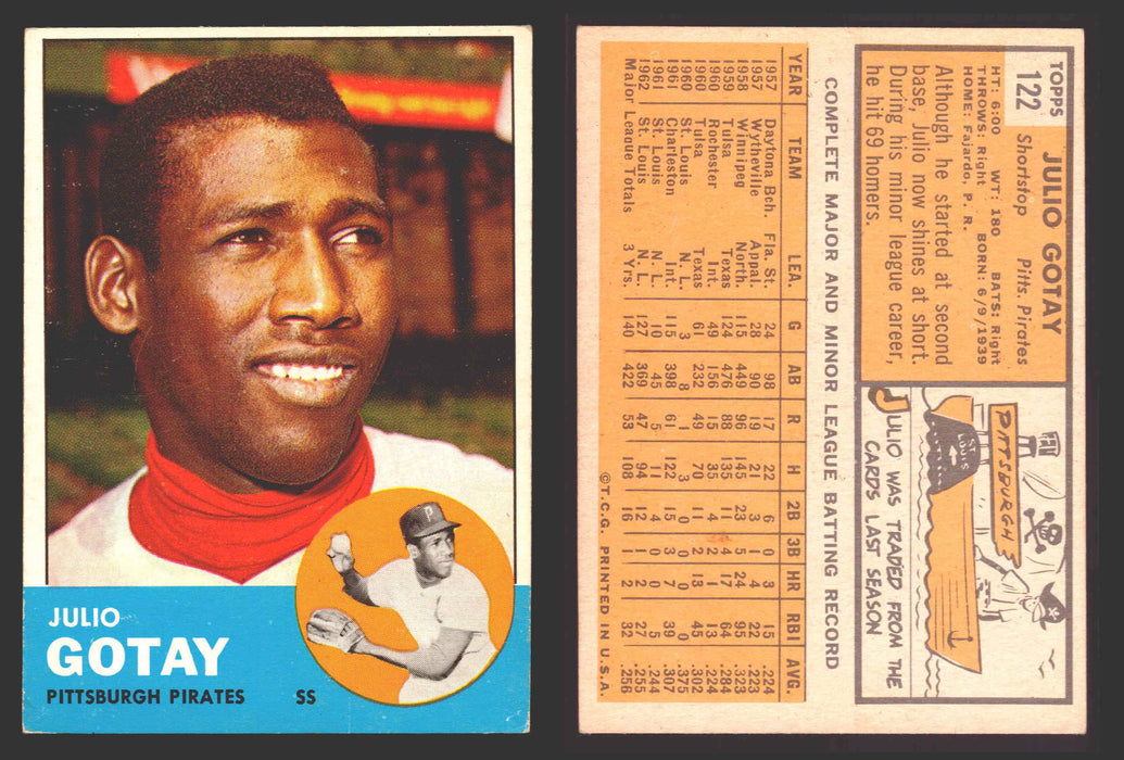 1963 Topps Baseball Trading Card You Pick Singles #100-#199 VG/EX #	122 Julio Gotay - Pittsburgh Pirates  - TvMovieCards.com