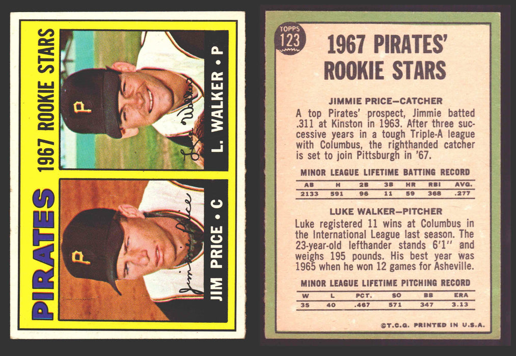 1967 Topps Baseball Trading Card You Pick Singles #100-#199 VG/EX #	123 Pirates Rookies - Jim Price / Luke Walker RC  - TvMovieCards.com