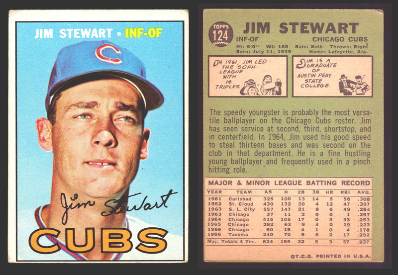 1967 Topps Baseball Trading Card You Pick Singles #100-#199 VG/EX #	124 Jimmy Stewart - Chicago Cubs  - TvMovieCards.com