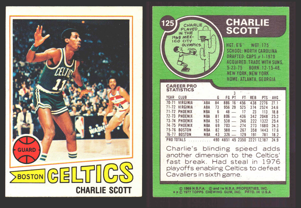 1977-78 Topps Basketball Trading Card You Pick Singles #1-#132 VG/EX #	125 Charlie Scott - Boston Celtics  - TvMovieCards.com