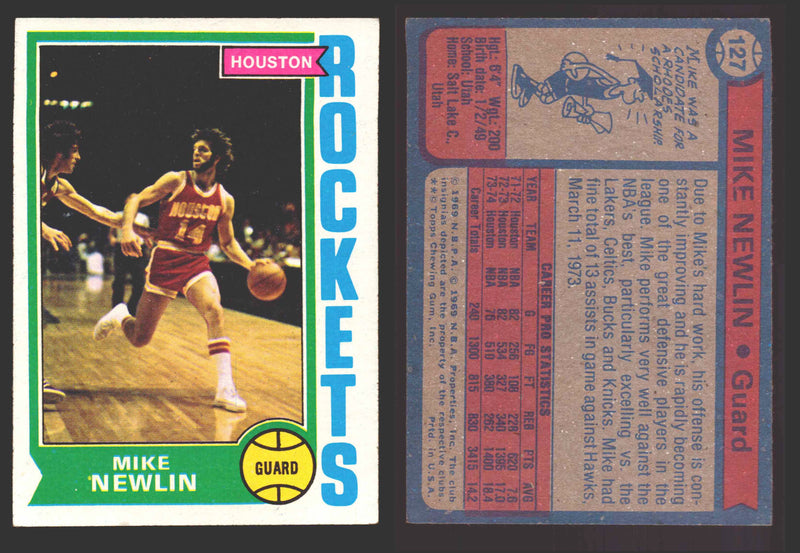 1974-75 Topps Basketball Trading Card You Pick Singles #100-#199 VG/EX #	127 Mike Newlin - Houston Rockets  - TvMovieCards.com