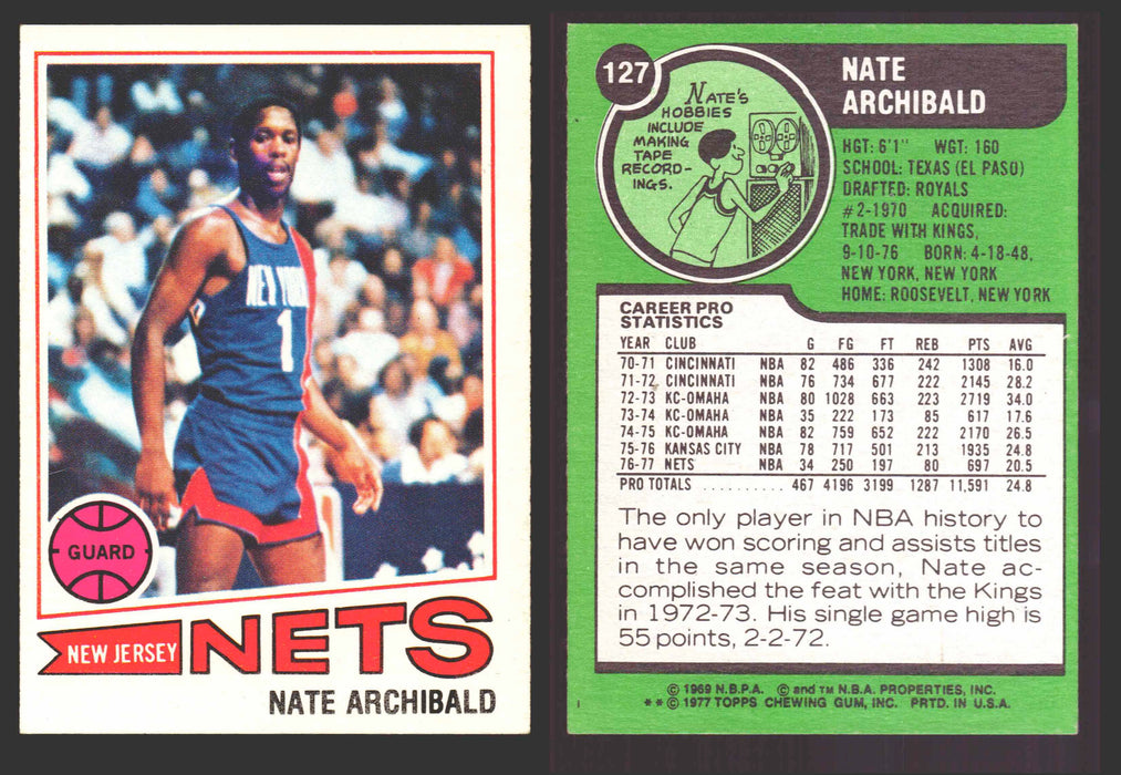 1977-78 Topps Basketball Trading Card You Pick Singles #1-#132 VG/EX #	127 Nate Archibald - New Jersey Nets  - TvMovieCards.com