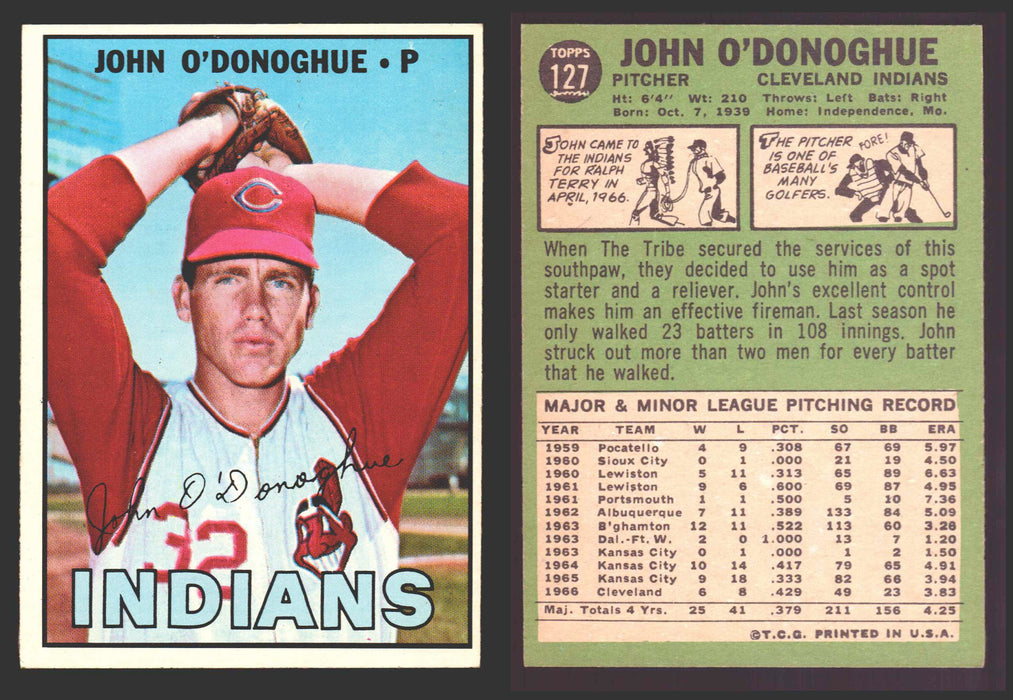 1967 Topps Baseball Trading Card You Pick Singles #100-#199 VG/EX #	127 John O'Donoghue - Cleveland Indians  - TvMovieCards.com