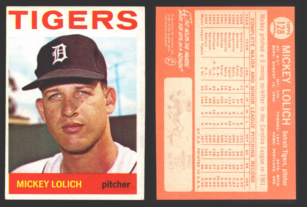 1964 Topps Baseball Trading Card You Pick Singles #100-#199 VG/EX #	128 Mickey Lolich - Detroit Tigers RC  - TvMovieCards.com