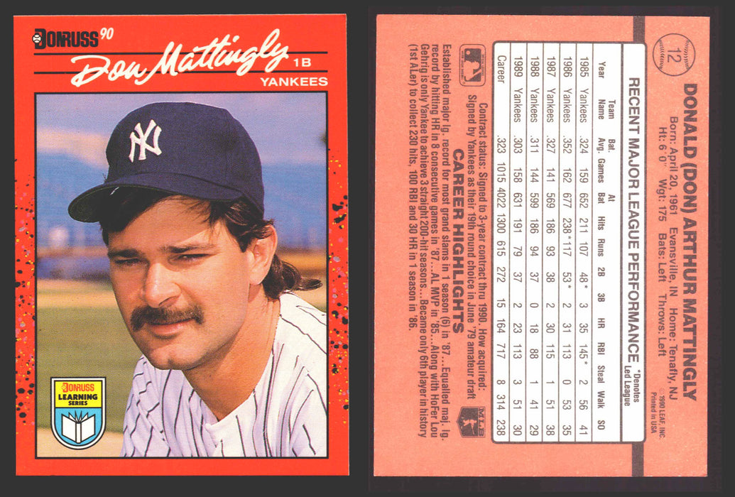 1990 Donruss Baseball Learning Series Trading Card You Pick Singles #1-55 #	12 Don Mattingly  - TvMovieCards.com