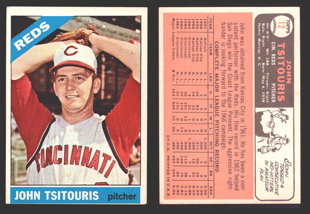 1966 Topps Baseball Trading Card You Pick Singles #1-#99 VG/EX #	12 John Tsitouris - Cincinnati Reds  - TvMovieCards.com