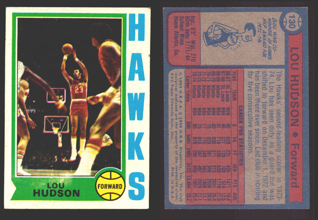 1974-75 Topps Basketball Trading Card You Pick Singles #100-#199 VG/EX #	130 Lou Hudson - Atlanta Hawks  - TvMovieCards.com