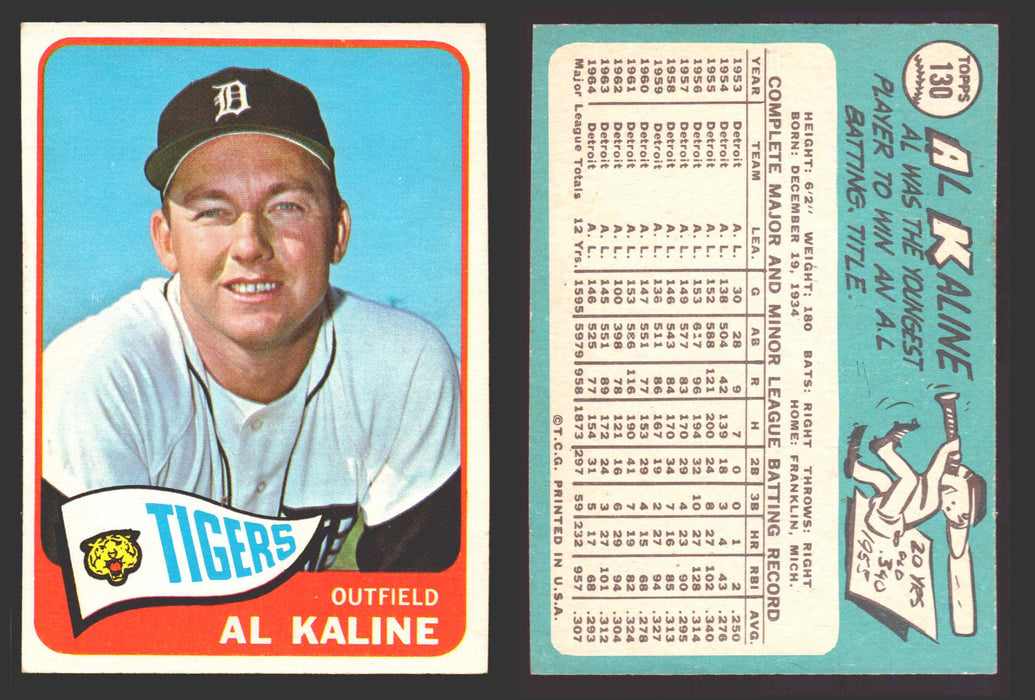 1965 Topps Baseball Trading Card You Pick Singles #100-#199 VG/EX #	130 Al Kaline - Detroit Tigers  - TvMovieCards.com