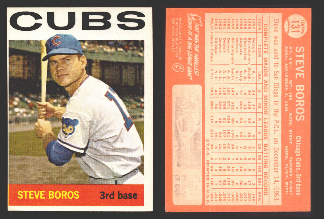 1964 Topps Baseball Trading Card You Pick Singles #100-#199 VG/EX #	131 Steve Boros - Chicago Cubs  - TvMovieCards.com