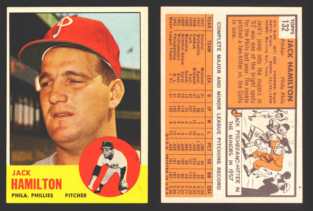 1963 Topps Baseball Trading Card You Pick Singles #100-#199 VG/EX #	132 Jack Hamilton - Philadelphia Phillies  - TvMovieCards.com
