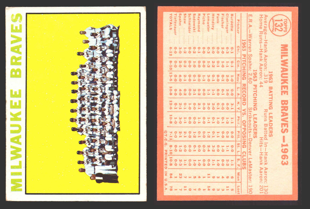 1964 Topps Baseball Trading Card You Pick Singles #100-#199 VG/EX #	132 Milwaukee Braves Team  - TvMovieCards.com