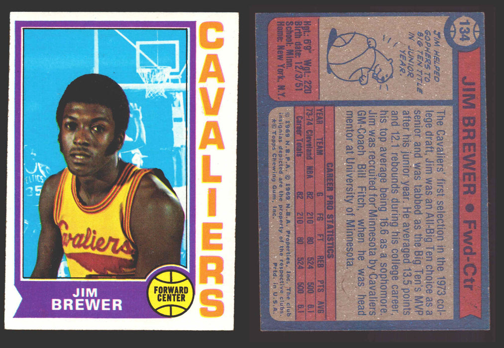 1974-75 Topps Basketball Trading Card You Pick Singles #100-#199 VG/EX #	134 Jim Brewer - Cleveland Cavaliers RC  - TvMovieCards.com