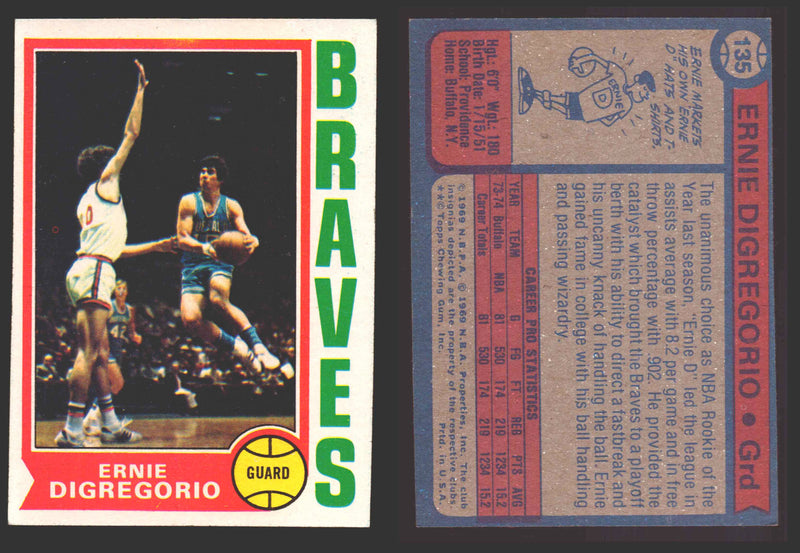 1974-75 Topps Basketball Trading Card You Pick Singles #100-#199 VG/EX #	135 Ernie DiGregorio - Buffalo Braves RC  - TvMovieCards.com