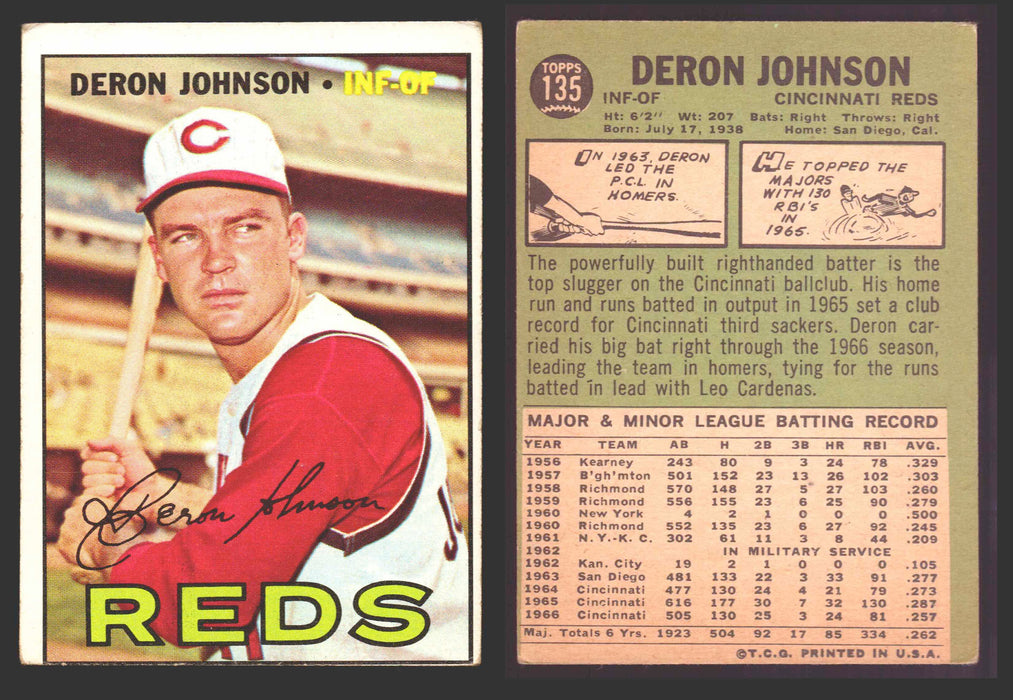 1967 Topps Baseball Trading Card You Pick Singles #100-#199 VG/EX #	135 Deron Johnson - Cincinnati Reds  - TvMovieCards.com