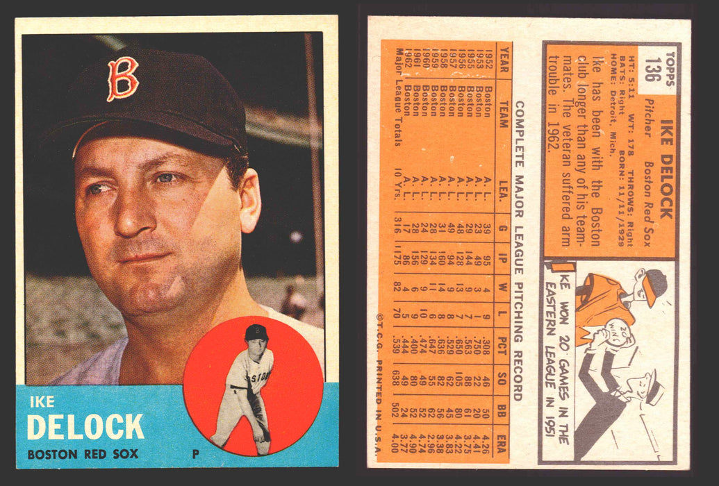 1963 Topps Baseball Trading Card You Pick Singles #100-#199 VG/EX #	136 Ike Delock - Boston Red Sox  - TvMovieCards.com