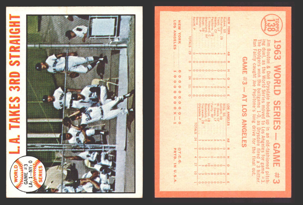 1964 Topps Baseball Trading Card You Pick Singles #100-#199 VG/EX #	138 World Series Game 3 - L.A. Takes 3rd Straight  - TvMovieCards.com