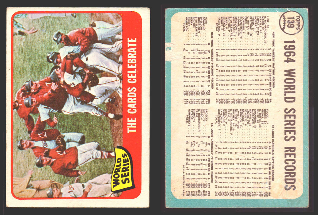 1965 Topps Baseball Trading Card You Pick Singles #100-#199 VG/EX #	139 1964 World Series Summary - The Cards Celebrate  - TvMovieCards.com