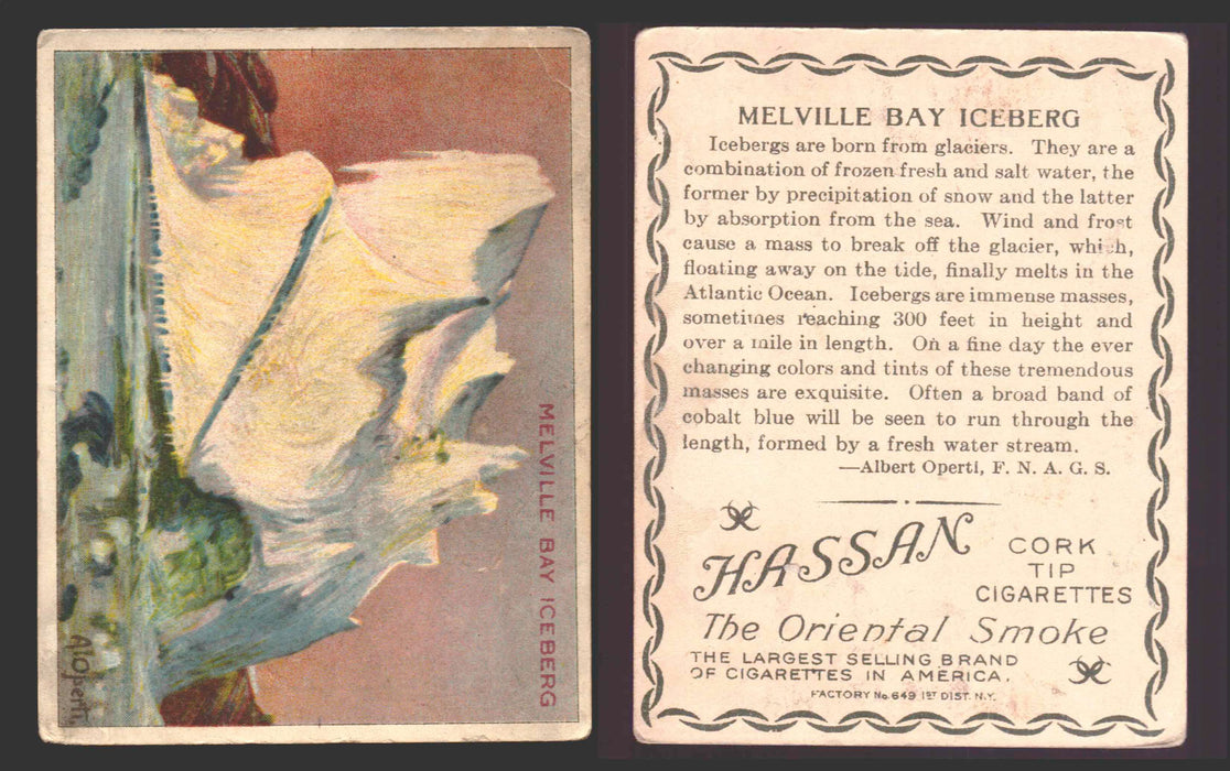 1910 T30 Hassan Tobacco Cigarettes Arctic Scenes Vintage Trading Cards Singles #13 Melville Bay Iceberg  - TvMovieCards.com