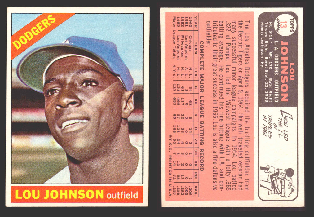 1966 Topps Baseball Trading Card You Pick Singles #1-#99 VG/EX #	13 Lou Johnson - Los Angeles Dodgers  - TvMovieCards.com
