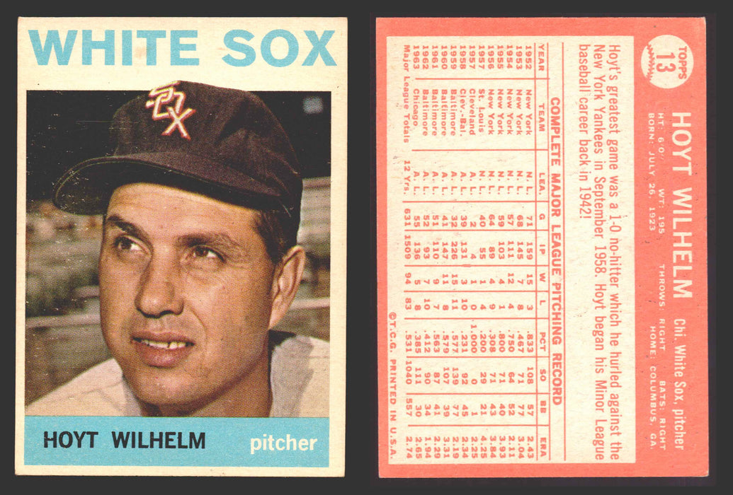 1964 Topps Baseball Trading Card You Pick Singles #1-#99 VG/EX #	13 Hoyt Wilhelm - Chicago White Sox  - TvMovieCards.com