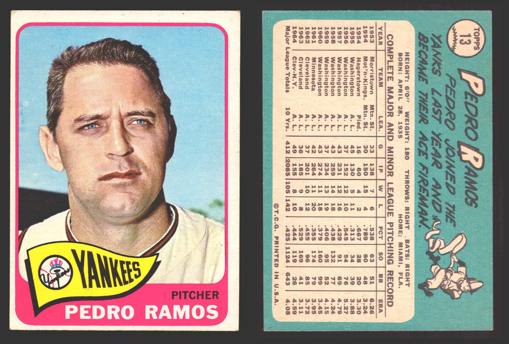1965 Topps Baseball Trading Card You Pick Singles #1-#99 VG/EX #	13 Pedro Ramos - New York Yankees  - TvMovieCards.com
