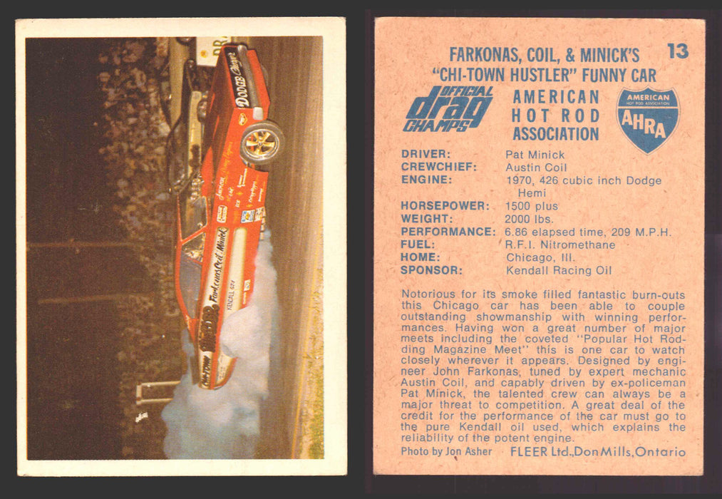 AHRA Official Drag Champs 1971 Fleer Canada Trading Cards You Pick Singles #1-63 13 Farkonas Coil & Minick's "Chi-Town Hustler" Funny Car  - TvMovieCards.com