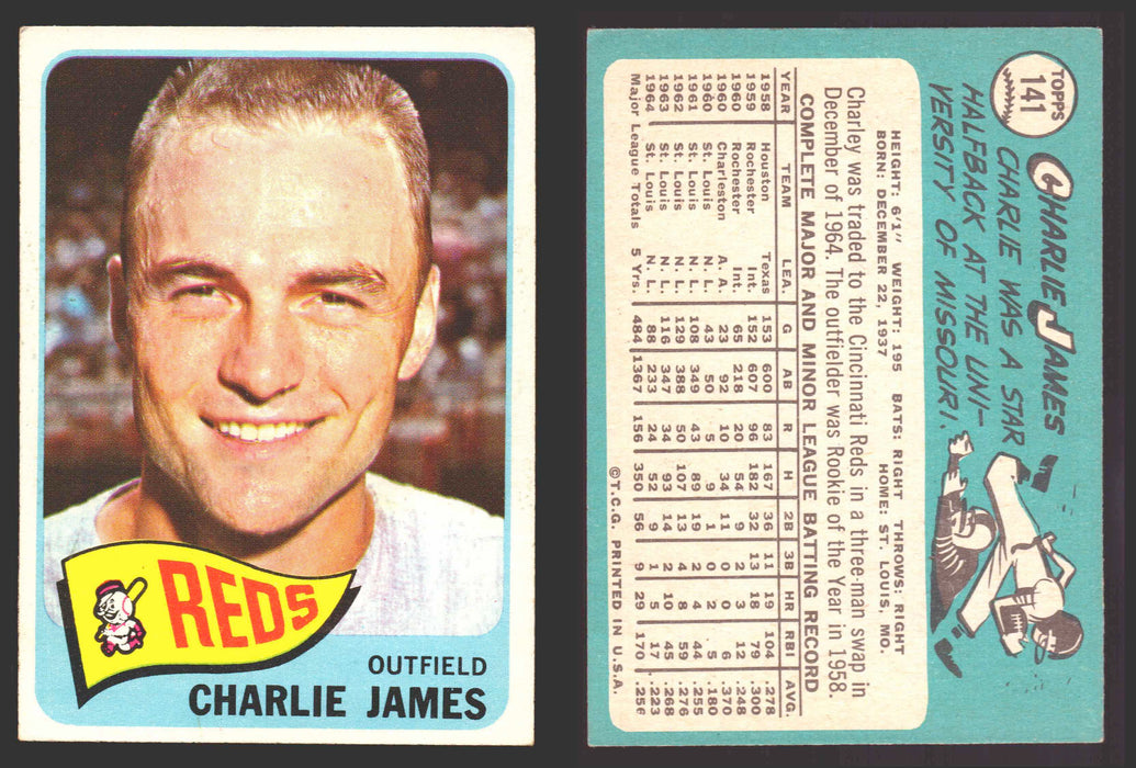 1965 Topps Baseball Trading Card You Pick Singles #100-#199 VG/EX #	141 Charlie James - Cincinnati Reds  - TvMovieCards.com