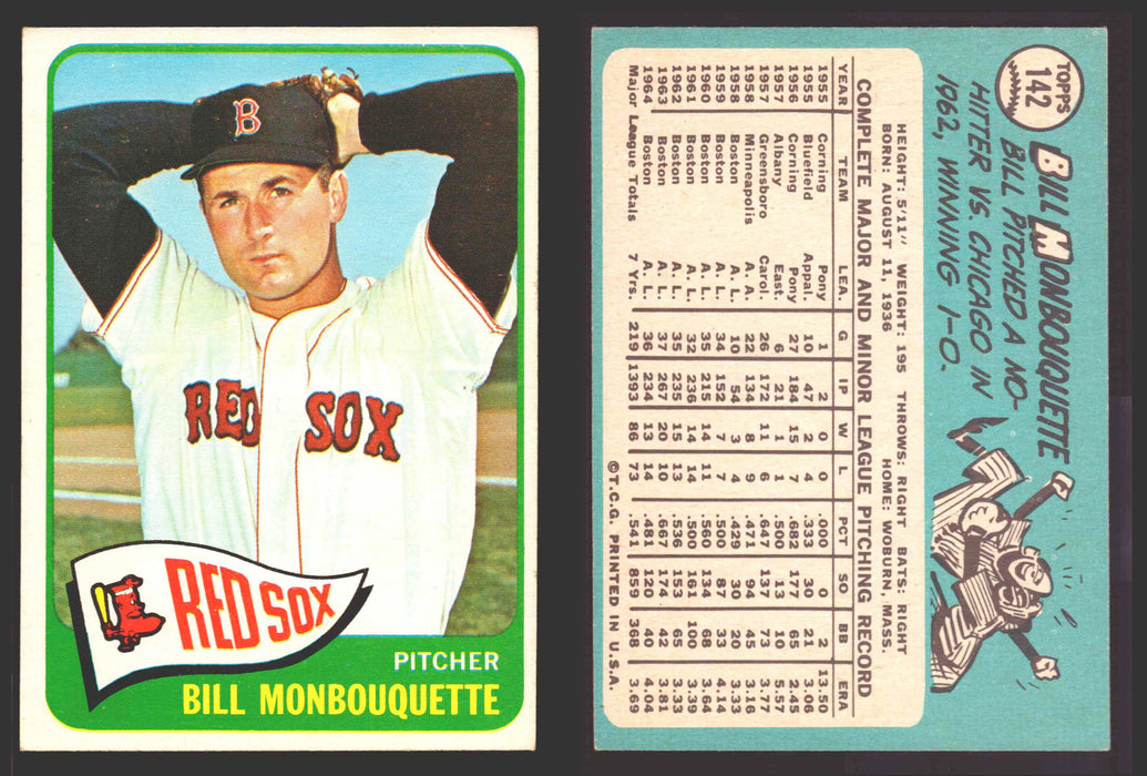 1965 Topps Baseball Trading Card You Pick Singles #100-#199 VG/EX #	142 Bill Monbouquette - Boston Red Sox  - TvMovieCards.com