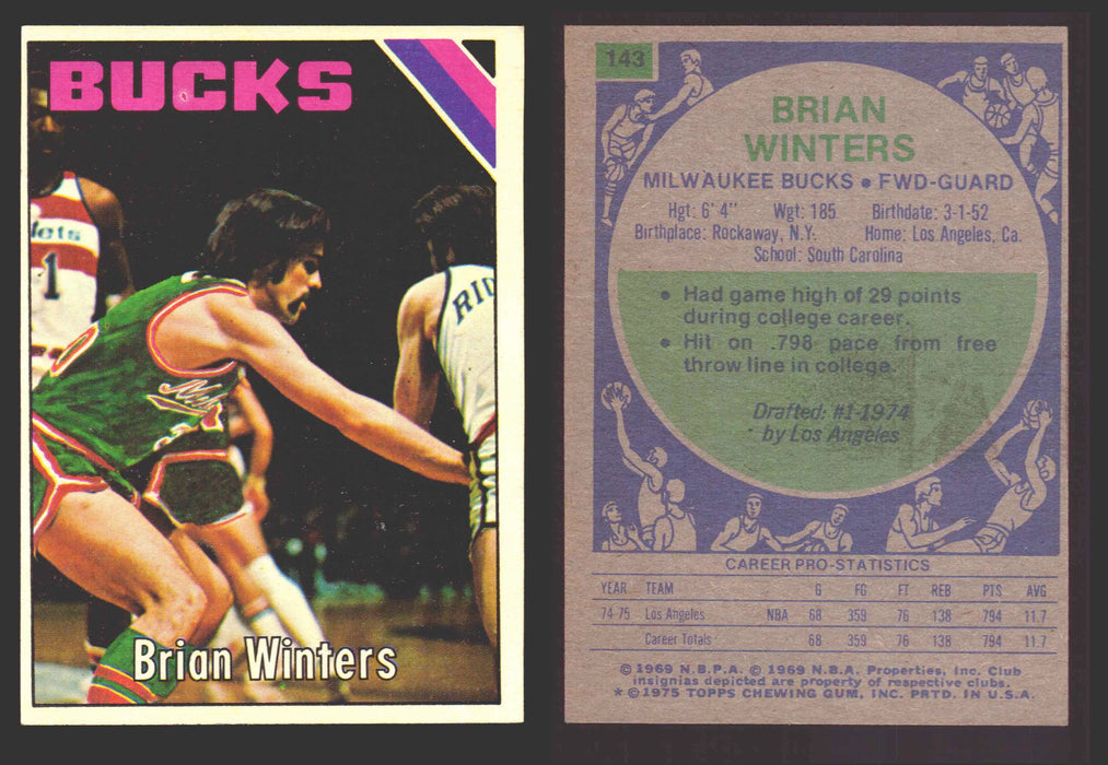 1975-76 Topps Basketball Trading Card You Pick Singles #1-#310 VG/EX #	143 Brian Winters - Milwaukee Bucks RC  - TvMovieCards.com