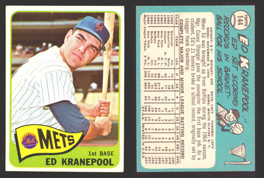 1965 Topps Baseball Trading Card You Pick Singles #100-#199 VG/EX #	144 Ed Kranepool - New York Mets  - TvMovieCards.com